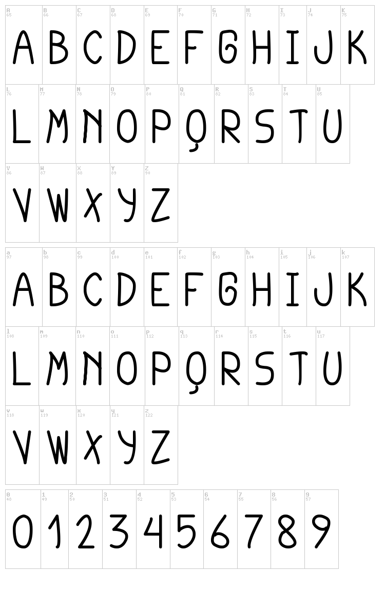 Cursi Extra TFB font map